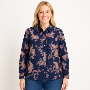 Talbots Navy/Pink Paisley Button Up Size L. H